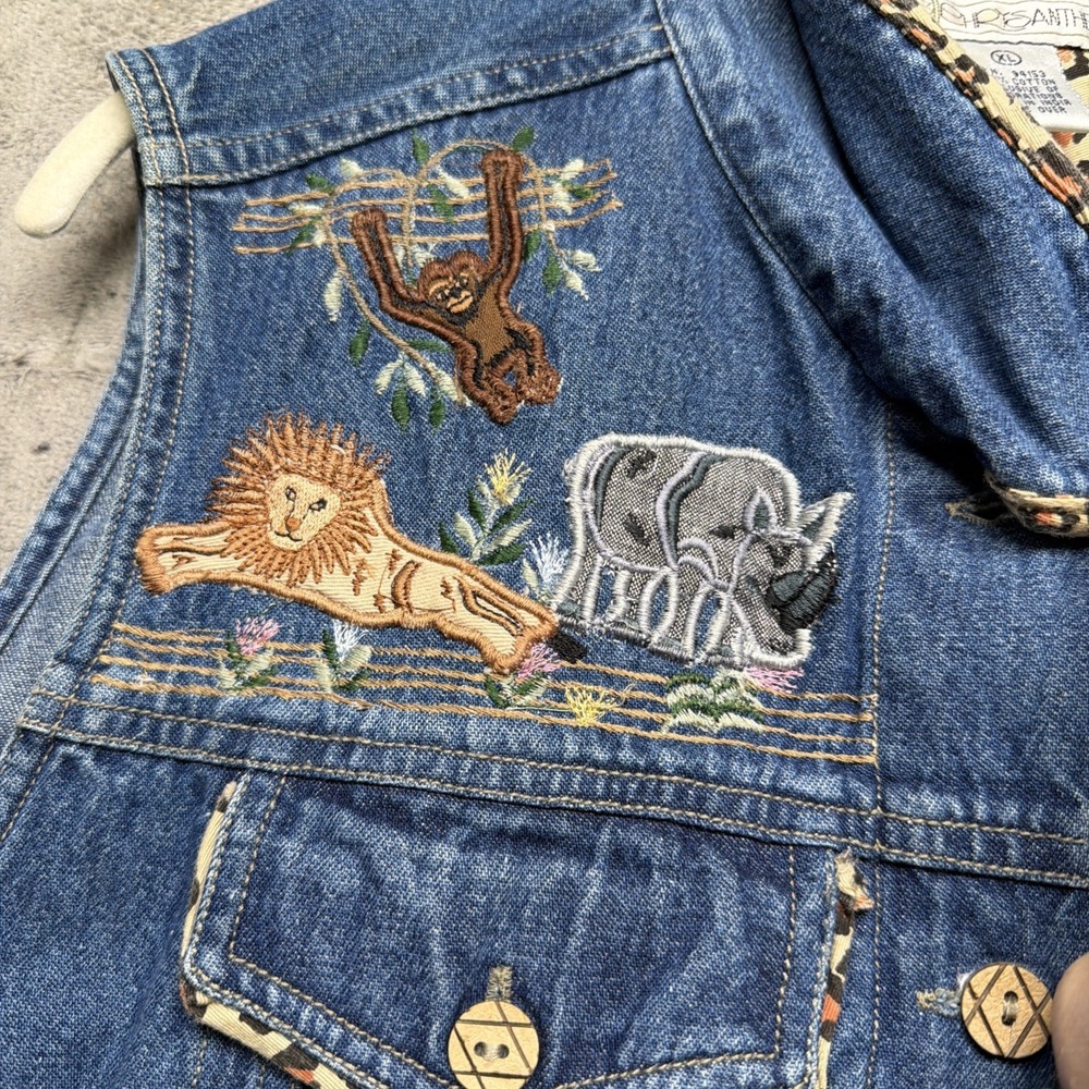 Chrysantheme Women's Denim Vest Embroidered Western‎ Boho Sleeveless XL